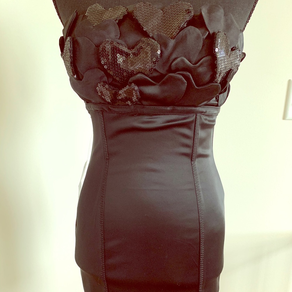 NWT Bebe heart embellished satin mini dress